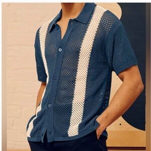 Massive Luxury Edition Cotton Open Weave Button Up Short Sleeve Shirt, Size L